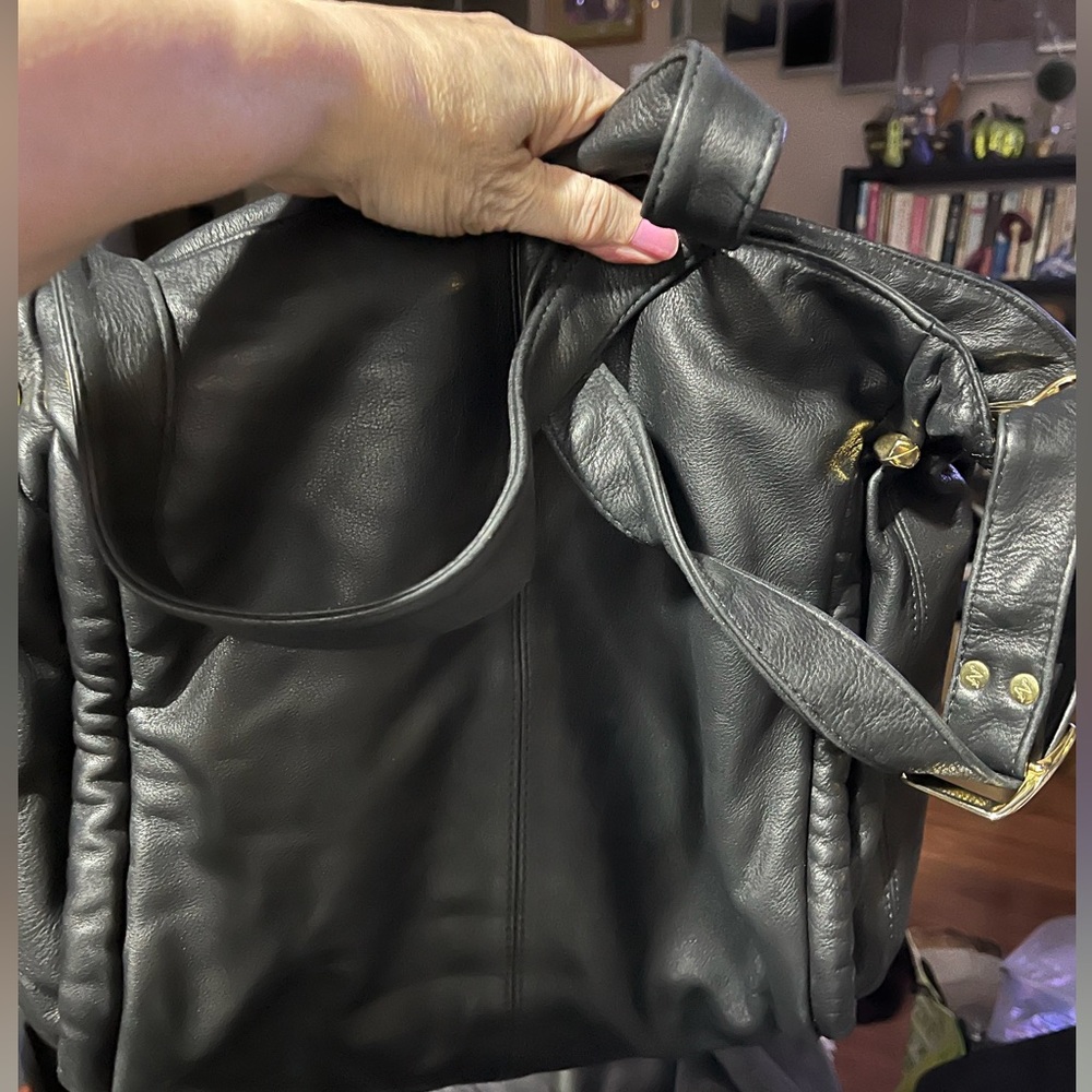 Concepts Black Full Grain Leather Shoulder Bag 13”x14”.  Lightly Used.